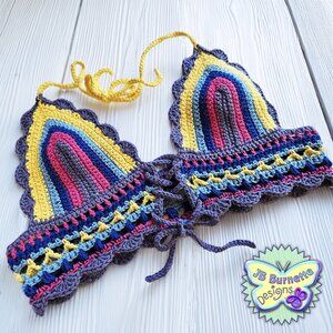 Handmade Cotton Crochet Bralette Halter Top Purple, Pink, Blue, Front Tie M-L-XL